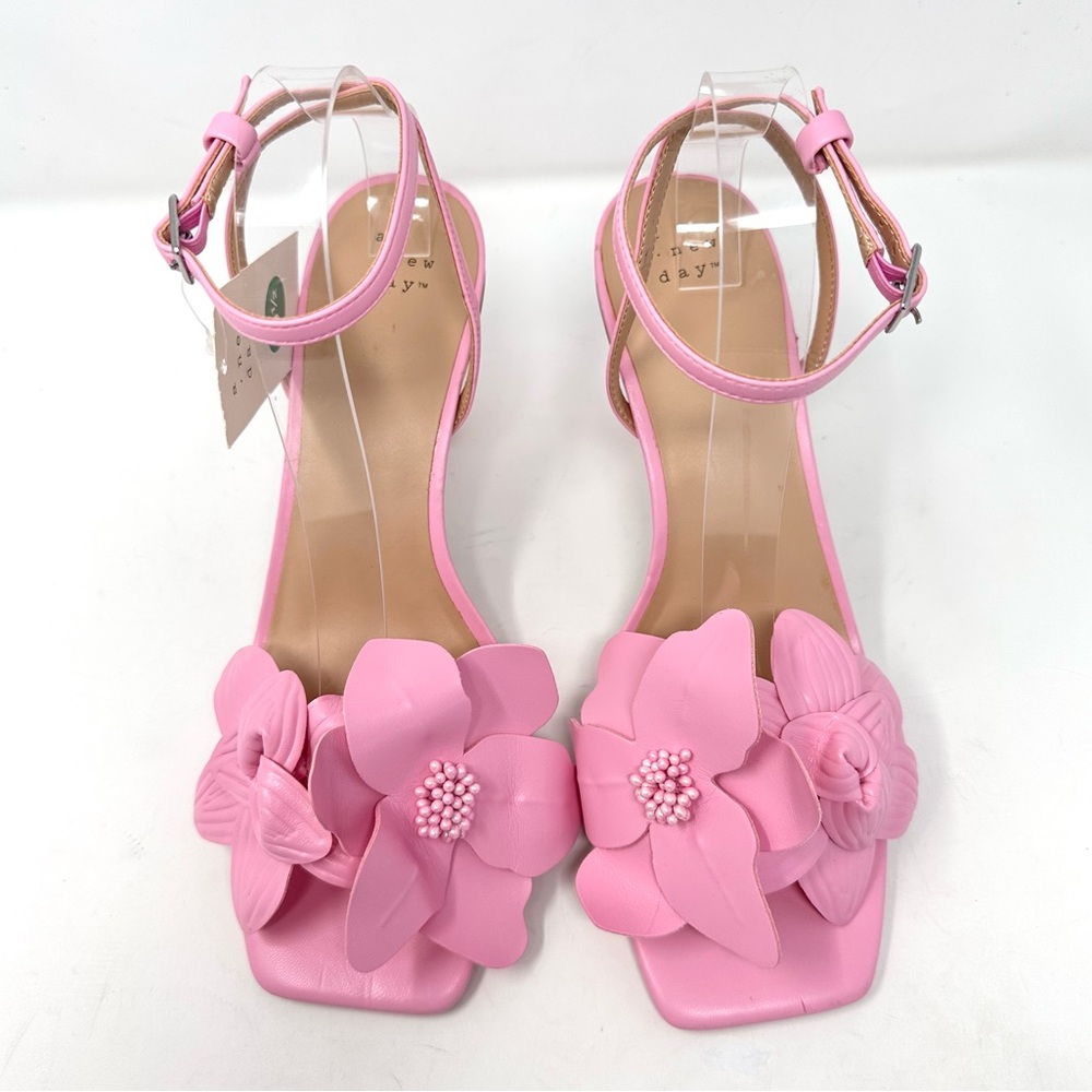 A New Day Women's Stiletto High Heel Sandals Faux Leather Ankle Strap Floral